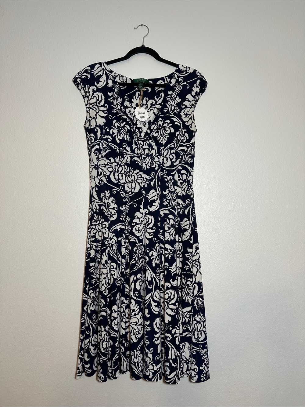 Lauren Ralph Lauren Navy and White Floral-Print Midi Dress
